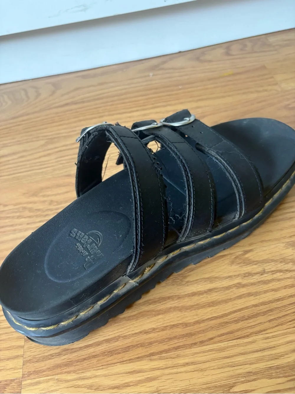 Dr. Martens Black Triple-Buckle Platform Slide Sandals